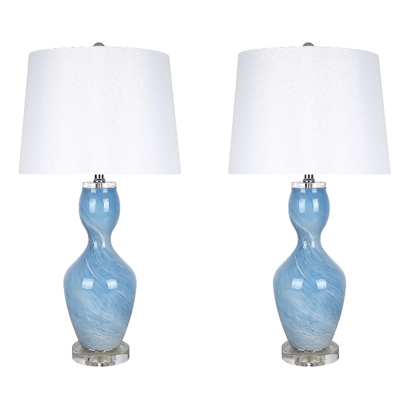 Azure Elegance Table Lamp Blue Art Glass - Set of 2 - Modern Accent Lighting