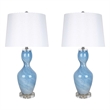 Azure Elegance Table Lamp Blue Art Glass - Set of 2 - Modern Accent Lighting