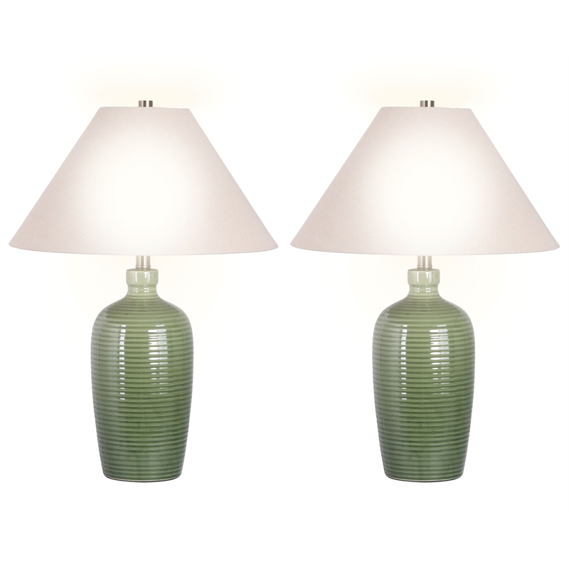 Verdant Elegance Ceramic Metal Table Lamp Sage Green - Set of 2