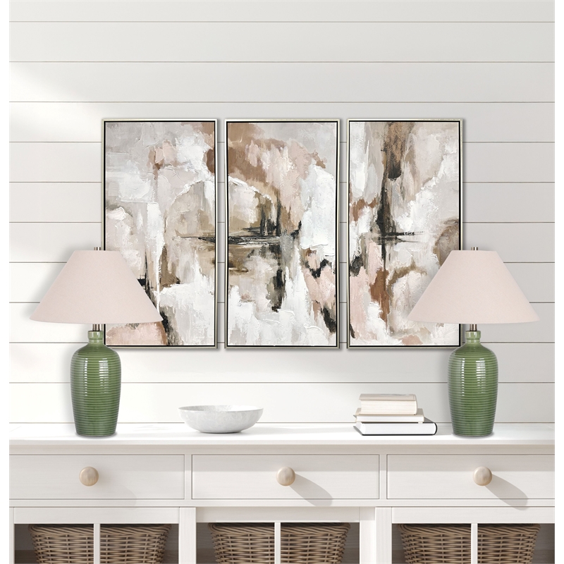 Verdant Elegance Ceramic Metal Table Lamp Sage Green - Set of 2