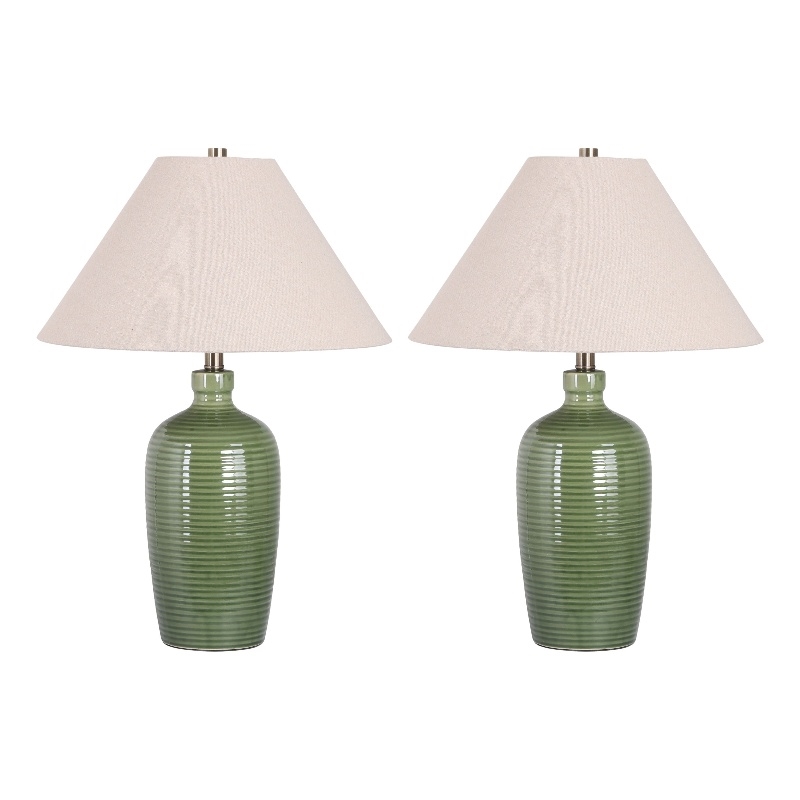Verdant Elegance Ceramic Metal Table Lamp Sage Green - Set of 2
