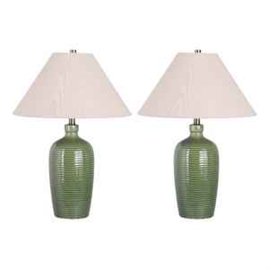 Verdant Elegance Ceramic Metal Table Lamp Sage Green - Set of 2