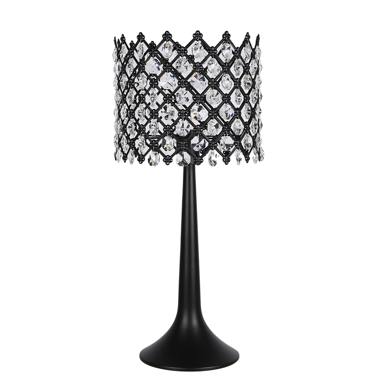 Crystal Lattice Radiance Metal Table Lamp Matte Black & Clear Crystal - Set of 2