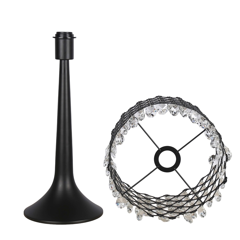 Crystal Lattice Radiance Metal Table Lamp Matte Black & Clear Crystal - Set of 2
