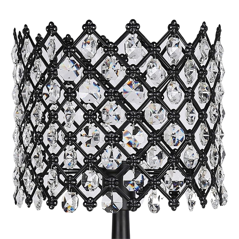 Crystal Lattice Radiance Metal Table Lamp Matte Black & Clear Crystal - Set of 2