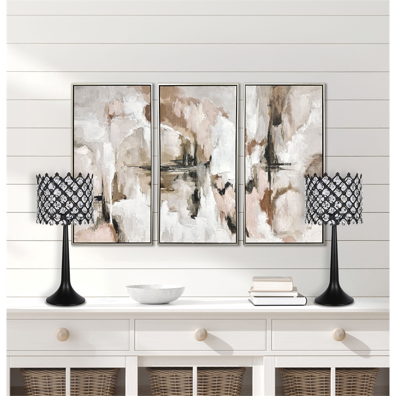 Crystal Lattice Radiance Metal Table Lamp Matte Black & Clear Crystal - Set of 2