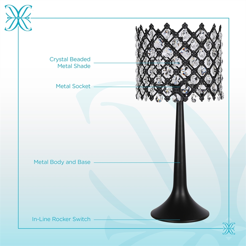 Crystal Lattice Radiance Metal Table Lamp Matte Black & Clear Crystal - Set of 2
