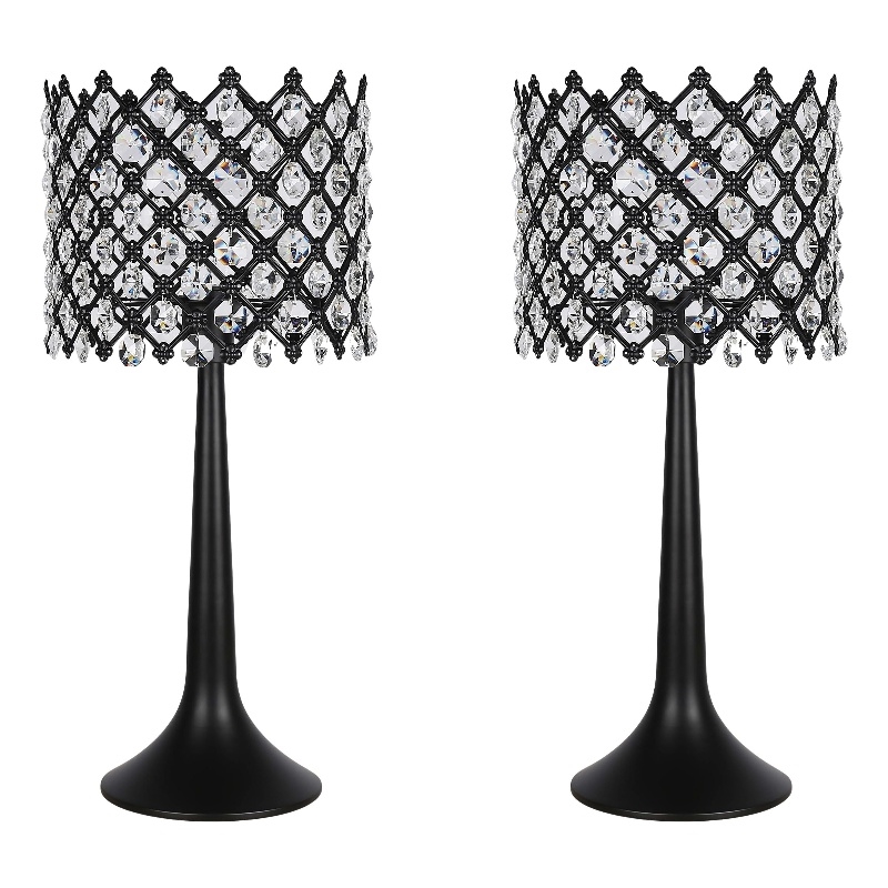 Crystal Lattice Radiance Metal Table Lamp Matte Black & Clear Crystal - Set of 2