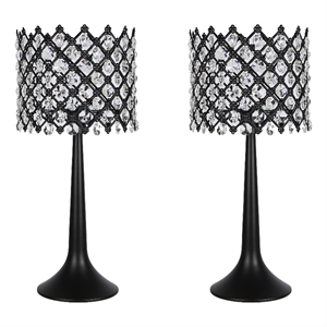 Crystal Lattice Radiance Metal Table Lamp Matte Black & Clear Crystal - Set of 2