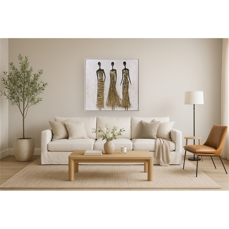 African Straw Women Multi-Color Canvas Wall Art - Beige Wood Frame - 40