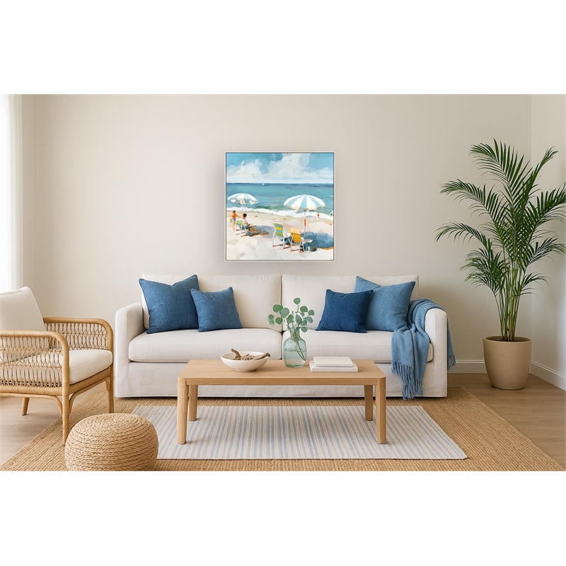 Under the Umbrella II Multi-Color Canvas Wall Art - Light Beige Wood Frame