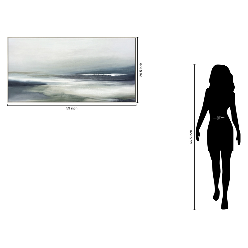 Blue Serene Horizon Framed Canvas Wall Art - Champagne Wood Frame - 59
