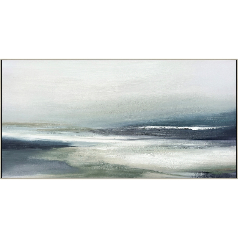 Blue Serene Horizon Framed Canvas Wall Art - Champagne Wood Frame - 59