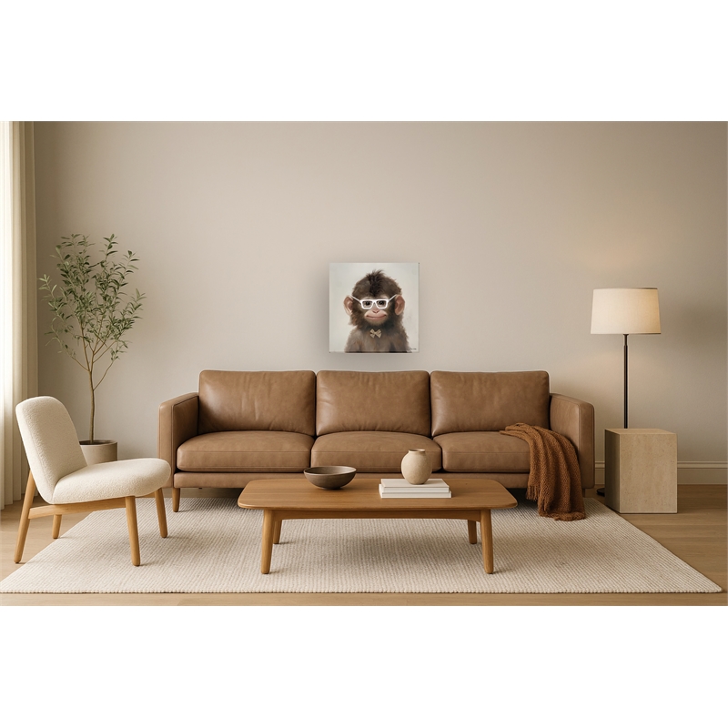 Playful Monkey with Glasses Multi-Color Canvas Wall Art - Wood Frame - 25
