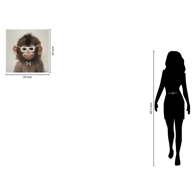 Playful Monkey with Glasses Multi-Color Canvas Wall Art - Wood Frame - 25