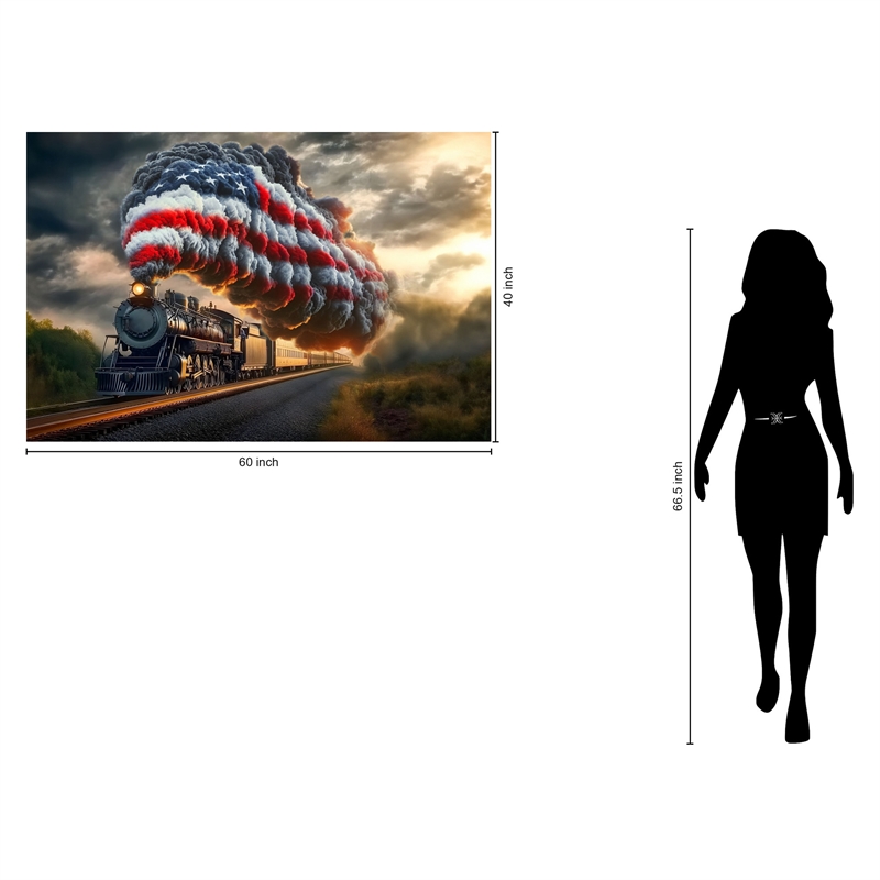 Patriotic Steam Locomotive Frameless Multi-Color Tempered Glass Wall Art