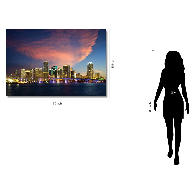 Miami Skyline Frameless Multi-Color Tempered Glass Wall Art - 60