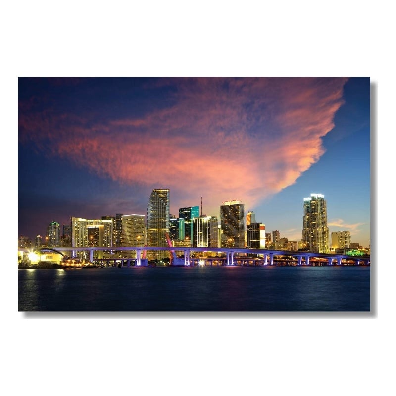 Miami Skyline Frameless Multi-Color Tempered Glass Wall Art - 60