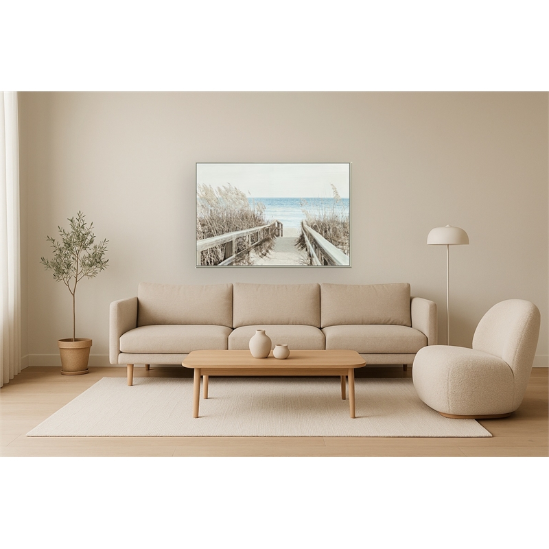 Seaside Passageway Serenity Multi-Color Canvas Wall Art - Beige Wood Frame