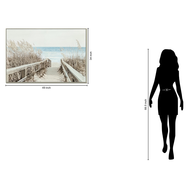 Seaside Passageway Serenity Multi-Color Canvas Wall Art - Beige Wood Frame