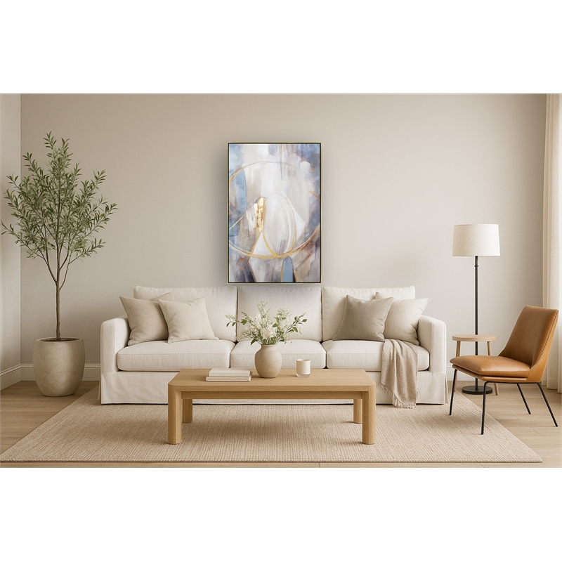 Celestial Gold-Accented Abstract Multi-Color Canvas Wall Art - Gold Wood Frame