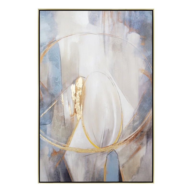 Celestial Gold-Accented Abstract Multi-Color Canvas Wall Art - Gold Wood Frame