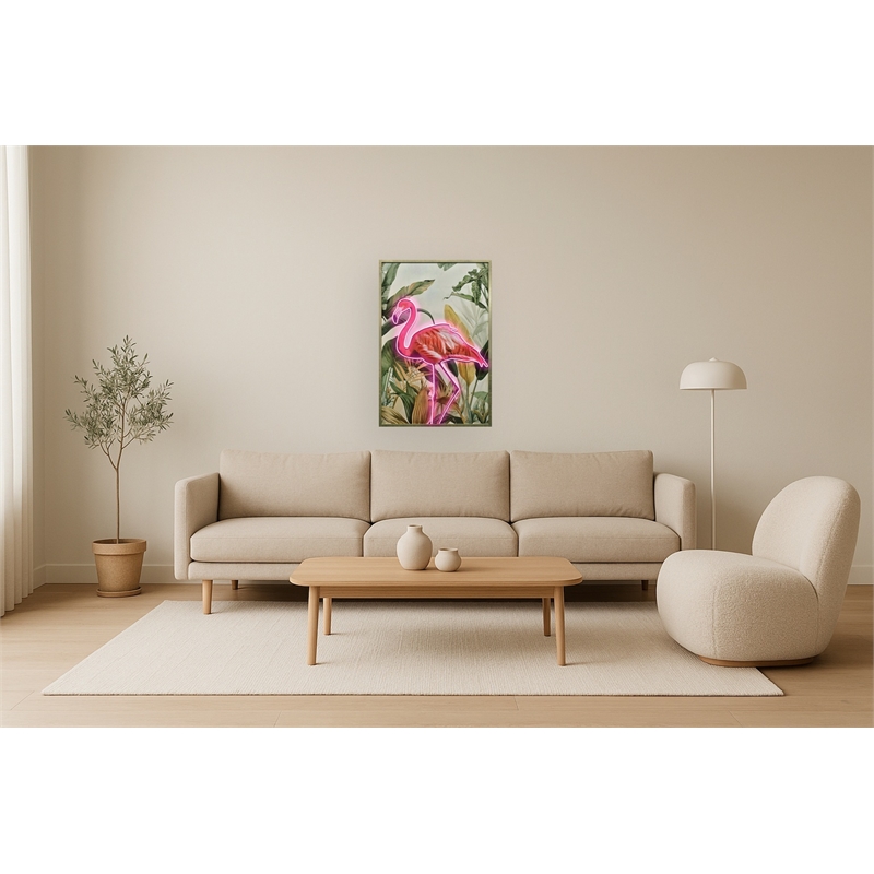 Neon Flamingo Tropical Artwork Multi-Color Canvas Wall Art - Wood Frame