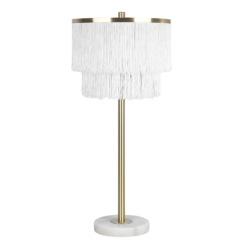 Tassel Elegance Metal Marble Table Lamp Soft Gold & White - Set of 2