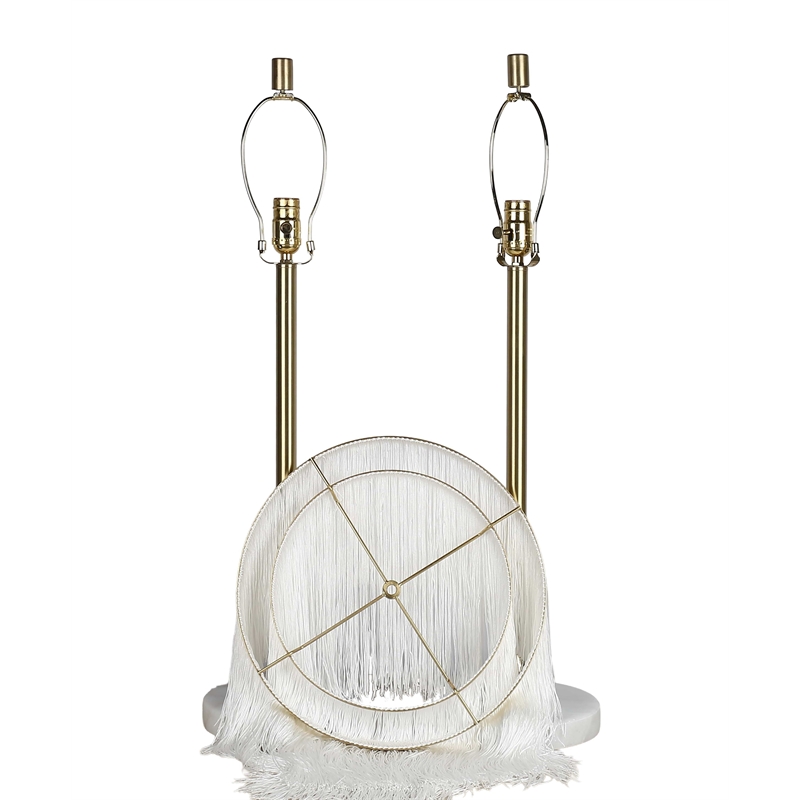 Tassel Elegance Metal Marble Table Lamp Soft Gold & White - Set of 2