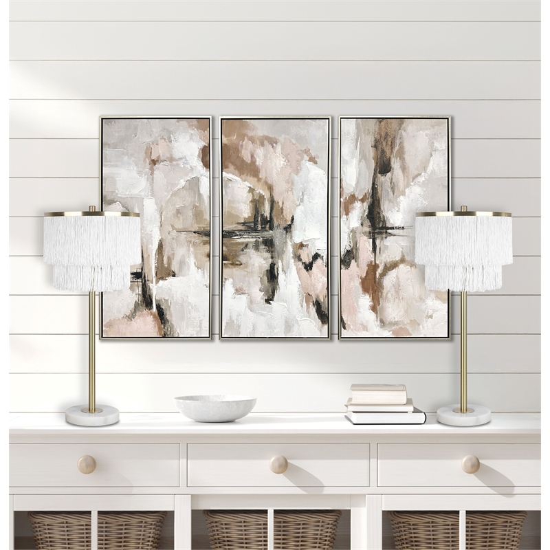 Tassel Elegance Metal Marble Table Lamp Soft Gold & White - Set of 2