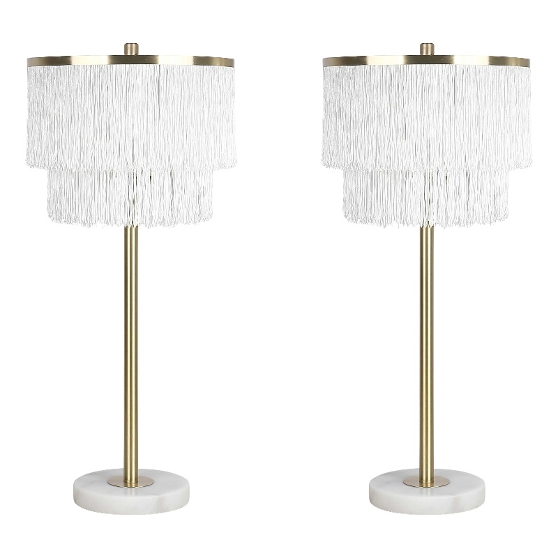 Tassel Elegance Metal Marble Table Lamp Soft Gold & White - Set of 2