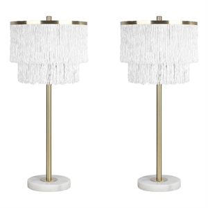 Tassel Elegance Metal Marble Table Lamp Soft Gold & White - Set of 2