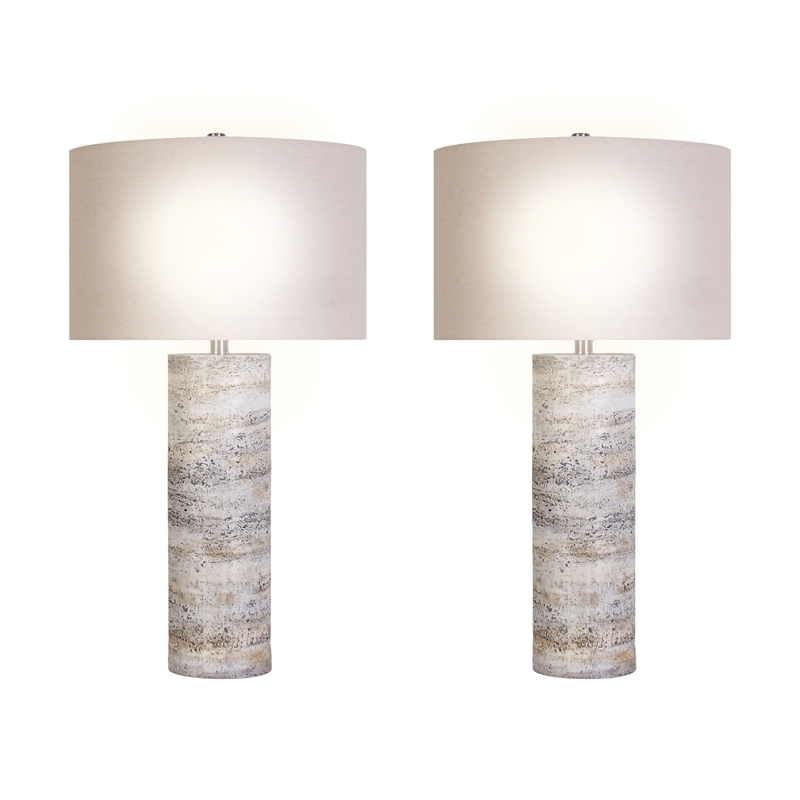 Oatmeal Stonehaven Glow Polyresin Table Lamp Natural Stone - Set of 2