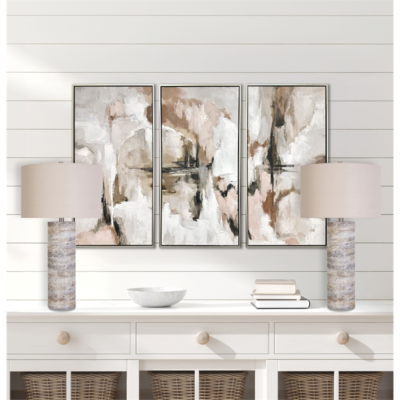 Oatmeal Stonehaven Glow Polyresin Table Lamp Natural Stone - Set of 2