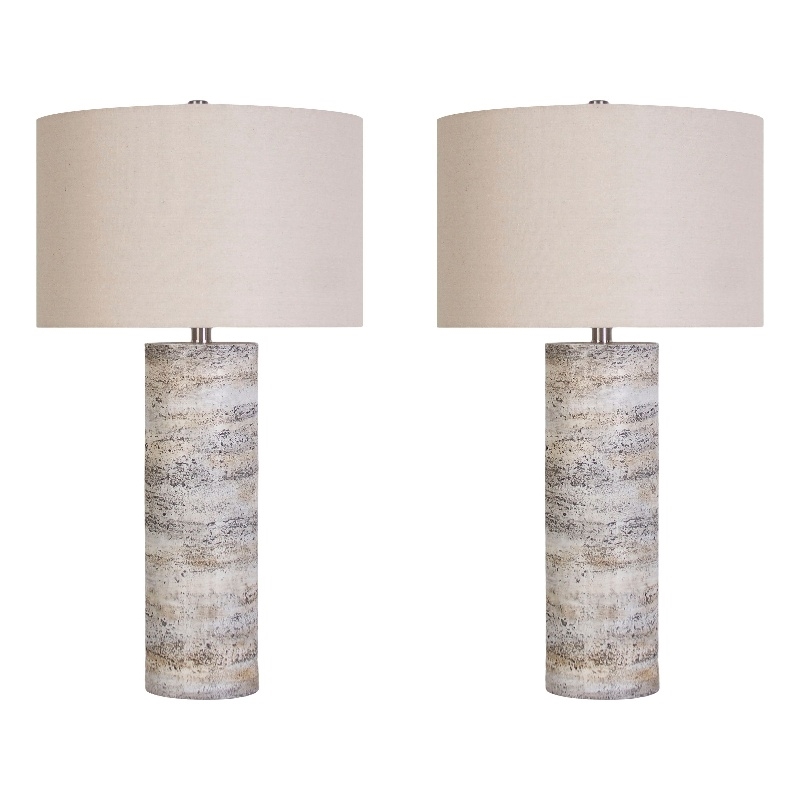 Oatmeal Stonehaven Glow Polyresin Table Lamp Natural Stone - Set of 2