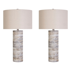 Oatmeal Stonehaven Glow Polyresin Table Lamp Natural Stone - Set of 2