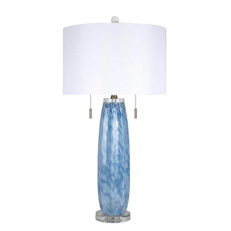 Azure Drift Table Lamp Blue Art Glass & Clear Crystal - Set of 2