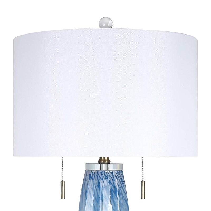 Azure Drift Table Lamp Blue Art Glass & Clear Crystal - Set of 2