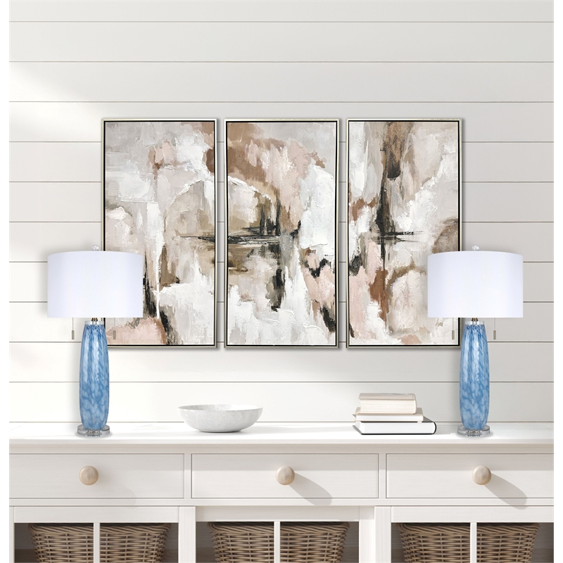 Azure Drift Table Lamp Blue Art Glass & Clear Crystal - Set of 2