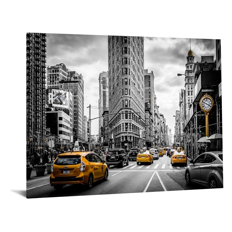 Yellow Cab Time Square Frameless Multi-Color Tempered Glass Wall Art - 60