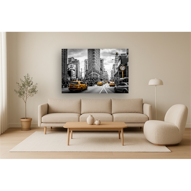 Yellow Cab Time Square Frameless Multi-Color Tempered Glass Wall Art - 60