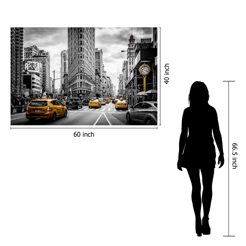 Yellow Cab Time Square Frameless Multi-Color Tempered Glass Wall Art - 60