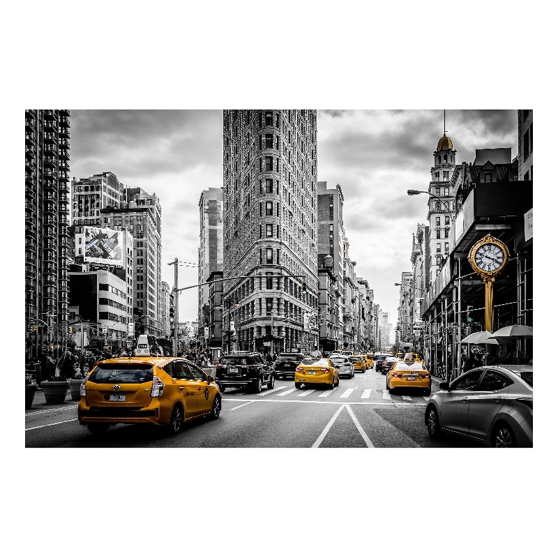 Yellow Cab Time Square Frameless Multi-Color Tempered Glass Wall Art - 60