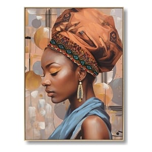 Golden Dusk Regal Profile Portrait Multi-Color Canvas Wall Art - Gold Wood Frame
