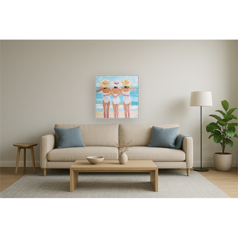 Three Sisters Multi-Color Canvas Wall Art - Light Beige Wood Frame - 32