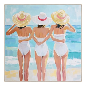 Three Sisters Multi-Color Canvas Wall Art - Light Beige Wood Frame - 32&quot x 32&quot