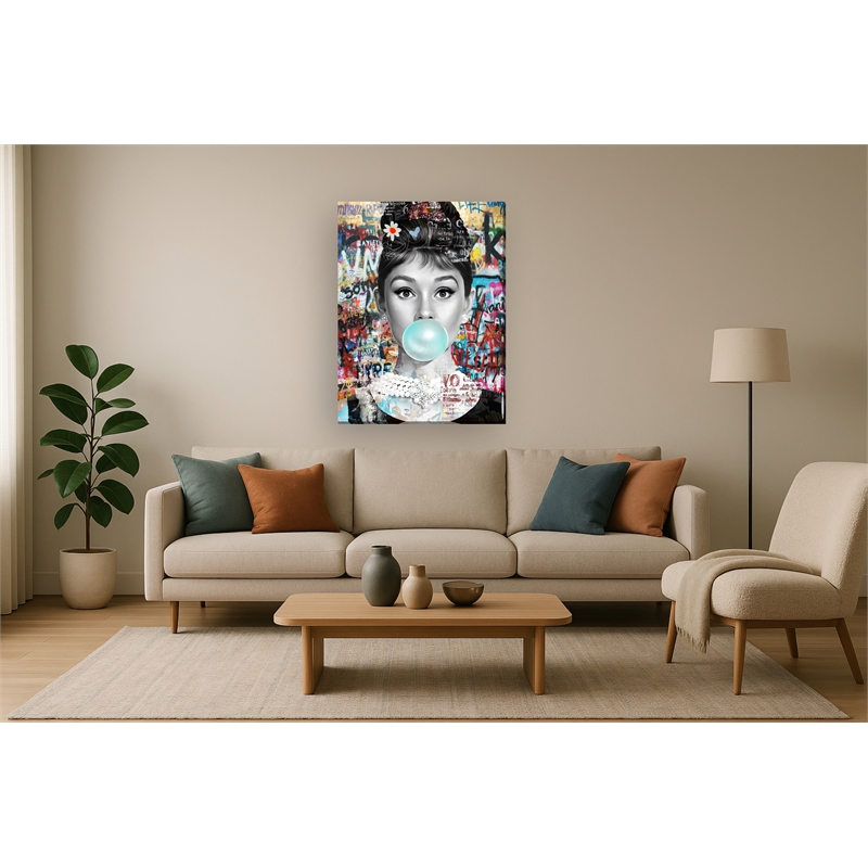 Bubble Gum Icon Portrait Multi-Color Canvas Wall Art - Wood Frame - 36