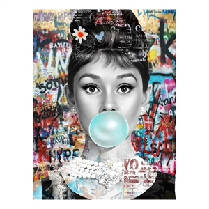 Bubble Gum Icon Portrait Multi-Color Canvas Wall Art - Wood Frame - 36&quot x 48&quot
