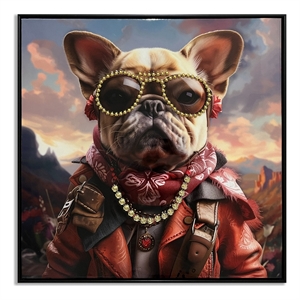 Male Fancy Dog Multi-Color Canvas Wall Art - Black Wood Frame - 25&quot x 25&quot