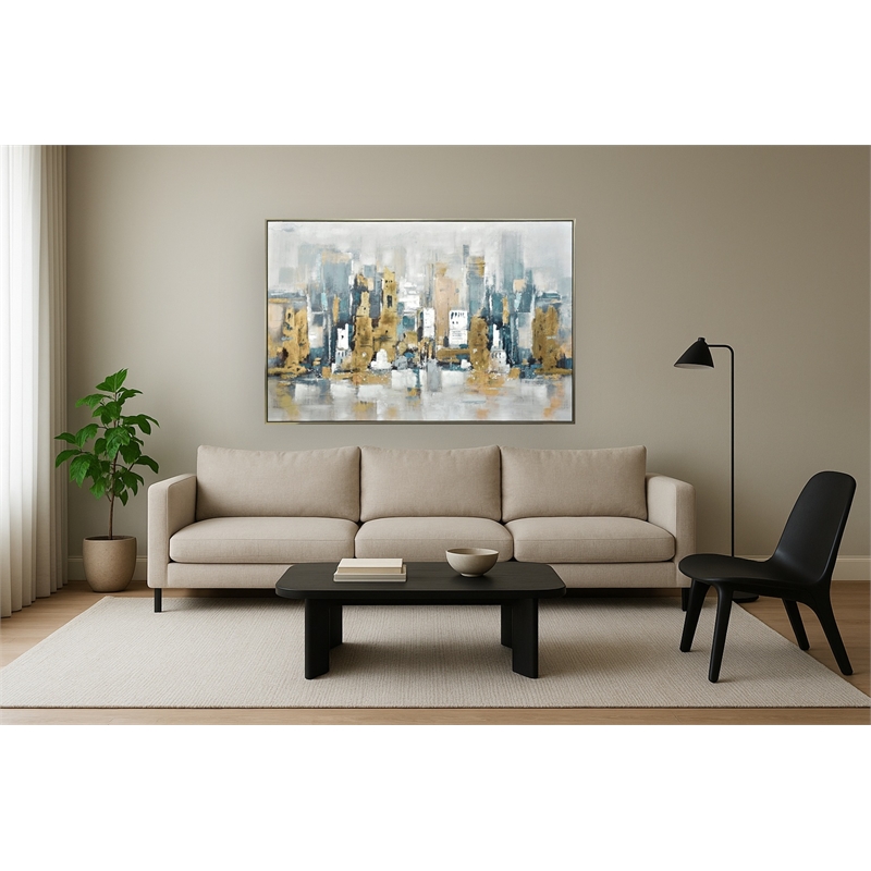 Golden Skyline Reverie Multi-Color Canvas Wall Art - Champagne Gold Wood Frame